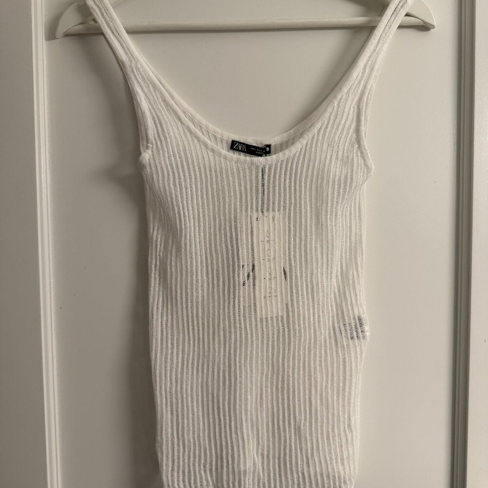 Zara Top Sheet Rib Knit Small BNWT White